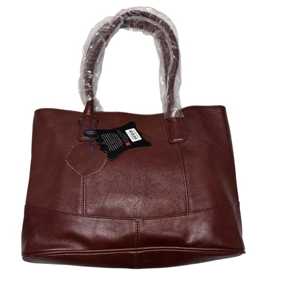 AMERILEATHER TOFFEE LEATHER TOTE BAG NWT - Picture 2 of 12